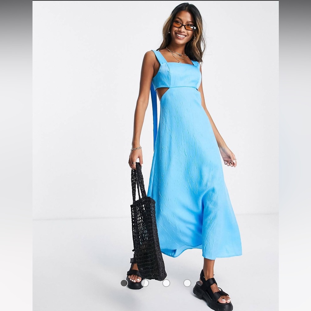 Topshop premium contrast strap cut out midi dress in cobalt blue size 6